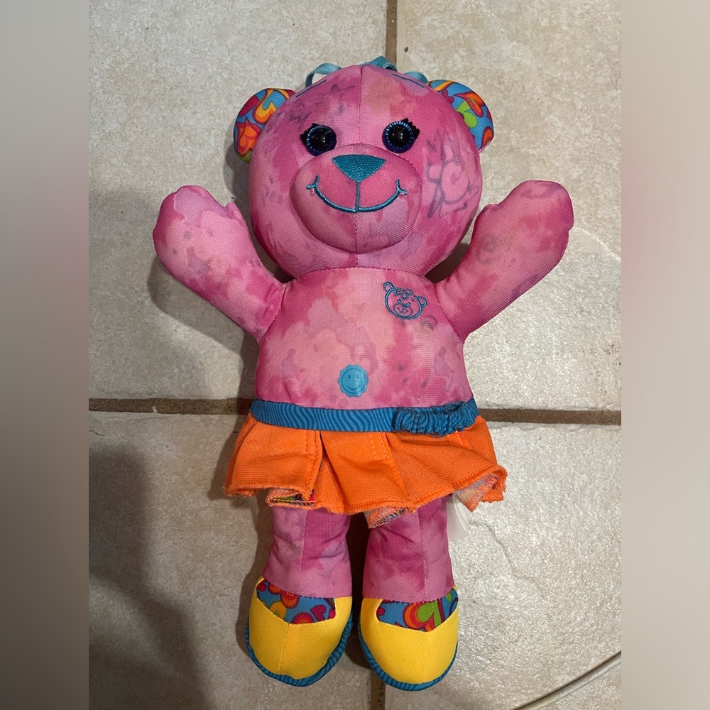 Tie-Dye Hearts Pink/Multi-colored 18” Ballerina Doodle Bear Plush 2005- Used